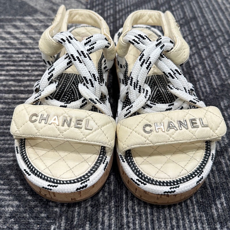 Chanel香奈兒綁帶編織涼鞋 36碼  🈚附件-1