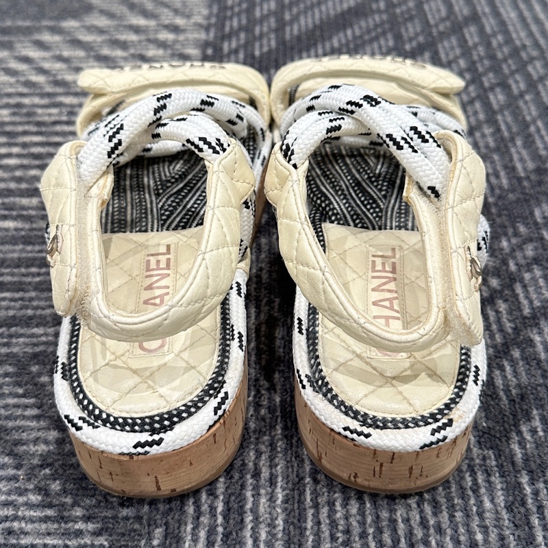 Chanel香奈兒綁帶編織涼鞋 36碼  🈚附件-2
