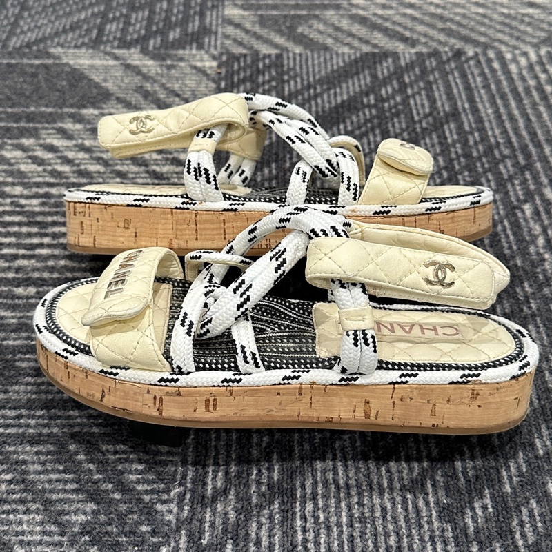 Chanel香奈兒綁帶編織涼鞋 36碼  🈚附件-3