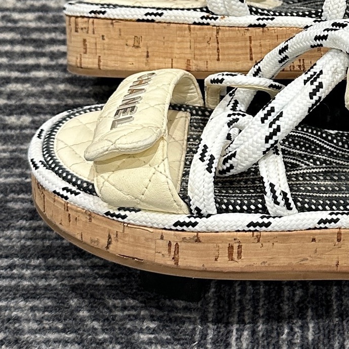 Chanel香奈兒綁帶編織涼鞋 36碼  🈚附件-8