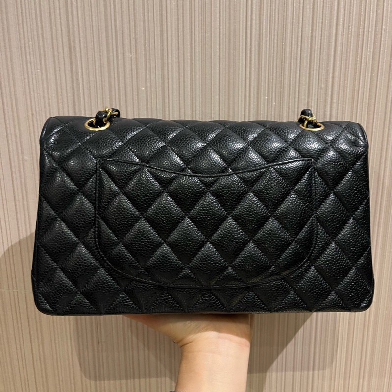 Chanel 香奈兒cf中號黑金荔枝紋牛皮-2