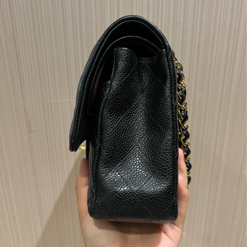 Chanel 香奈兒cf中號黑金荔枝紋牛皮-3