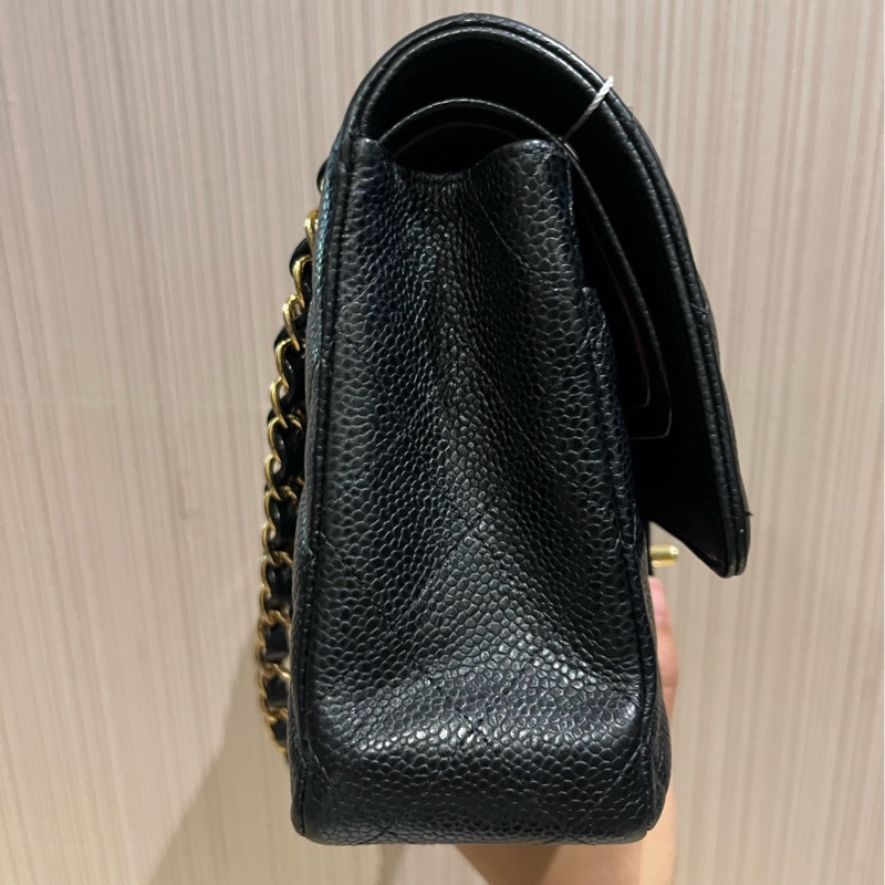 Chanel 香奈兒cf中號黑金荔枝紋牛皮-4