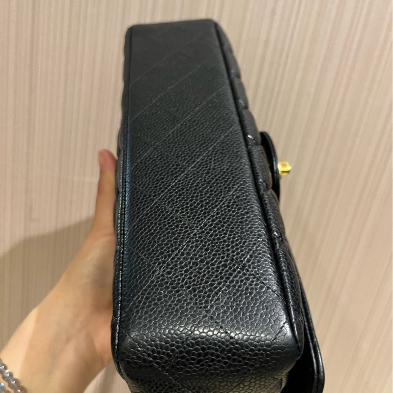 Chanel 香奈兒cf中號黑金荔枝紋牛皮-5