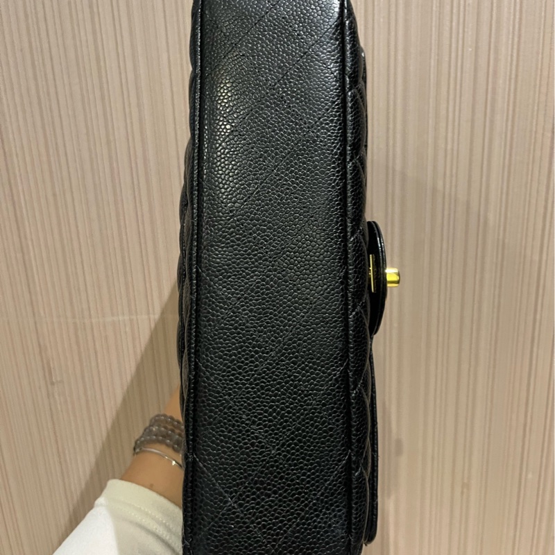 Chanel 香奈兒cf中號黑金荔枝紋牛皮-6