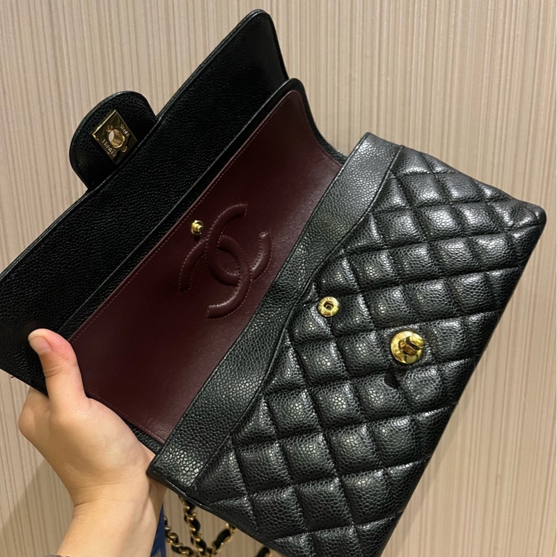 Chanel 香奈兒cf中號黑金荔枝紋牛皮-7