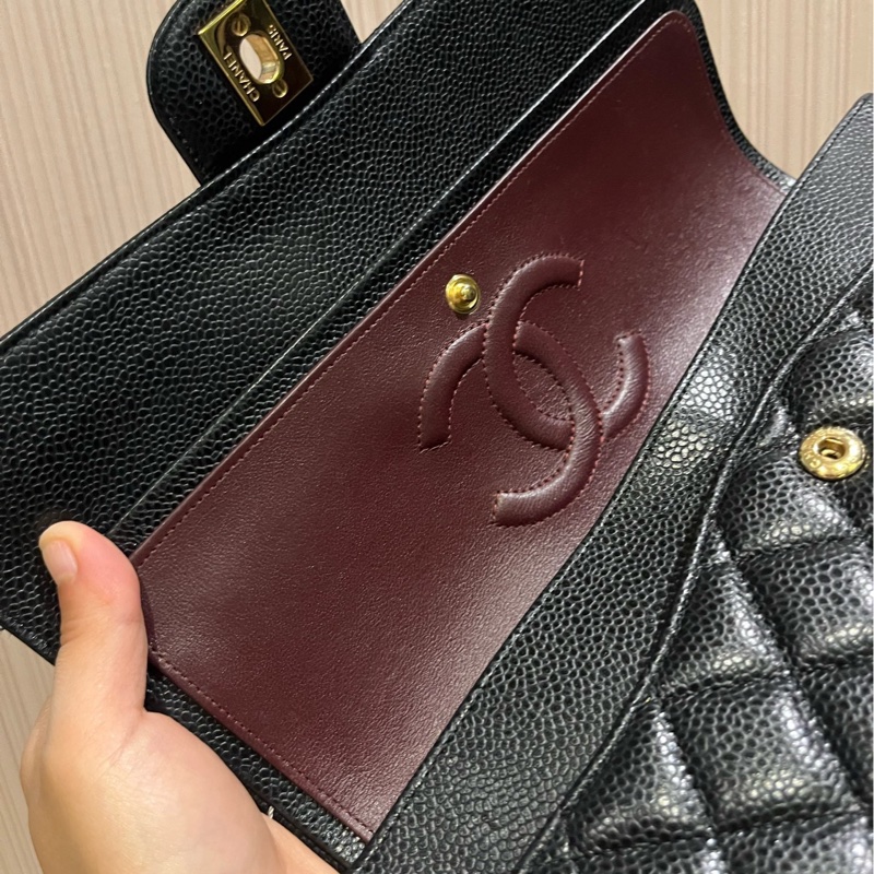 Chanel 香奈兒cf中號黑金荔枝紋牛皮-8