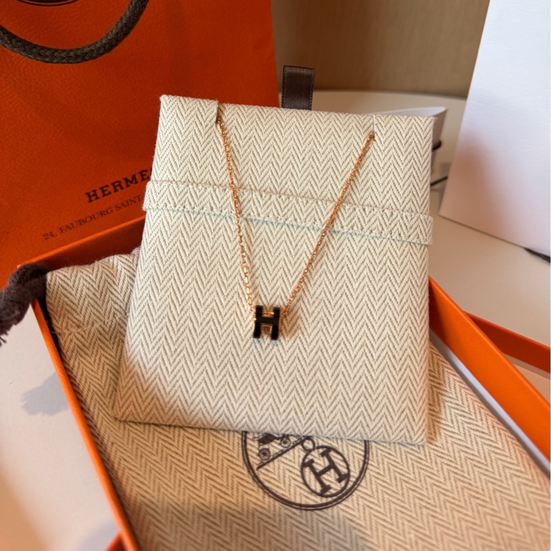 99新Hermes/愛馬仕 黑金pop H mini 項鍊  22年 附件：袋子 盒子 塵袋 小-0