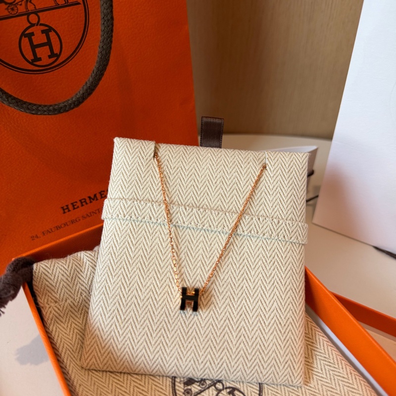 99新Hermes/愛馬仕 黑金pop H mini 項鍊  22年 附件：袋子 盒子 塵袋 小-1