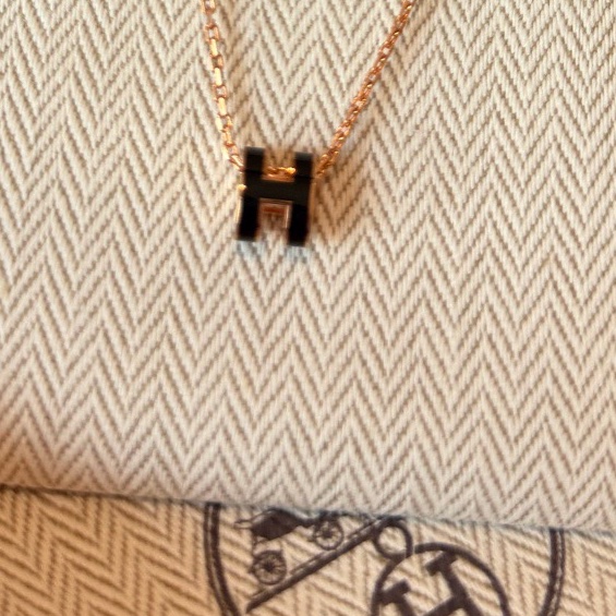 99新Hermes/愛馬仕 黑金pop H mini 項鍊  22年 附件：袋子 盒子 塵袋 小-3