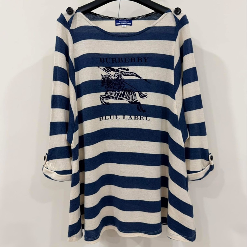 BURBERRY 藍標 肩扣橫條大戰馬混毛上衣-1