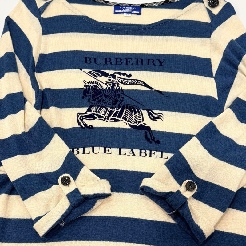 BURBERRY 藍標 肩扣橫條大戰馬混毛上衣-4