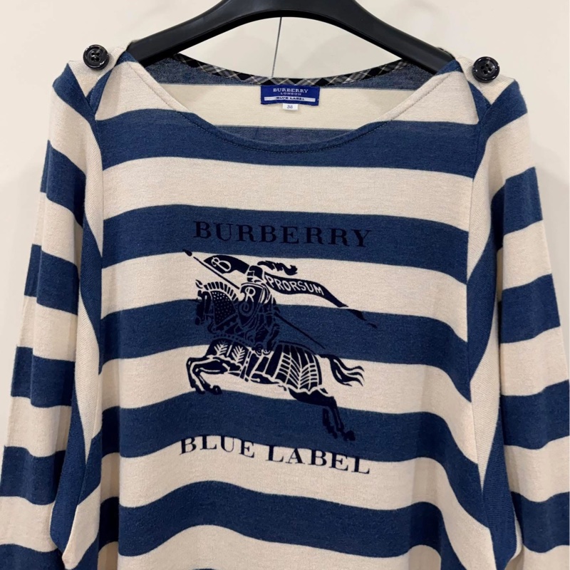 BURBERRY 藍標 肩扣橫條大戰馬混毛上衣-6