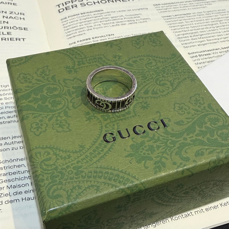 GUCCI 925純銀雙G紋戒指/14-2