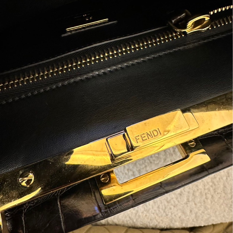 FENDI 芬迪女士手提包 稀有皮質 Peekaboo 黑色鱷魚皮-7