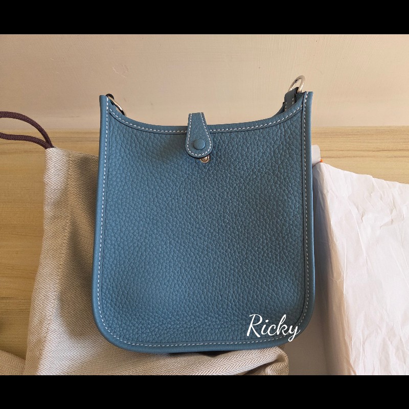 全新全配 Hermes 愛馬仕 mini Evelyne 牛仔籃銀釦 K刻-1