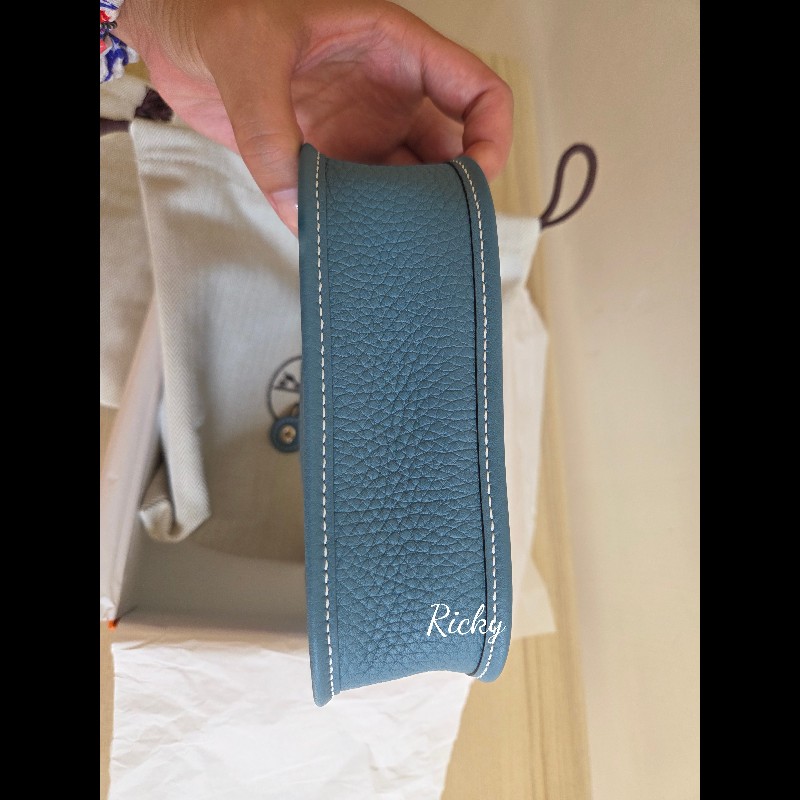 全新全配 Hermes 愛馬仕 mini Evelyne 牛仔籃銀釦 K刻-3