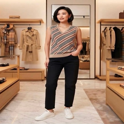 BURBERRY 黑標 大戰馬條紋經典色針織背心