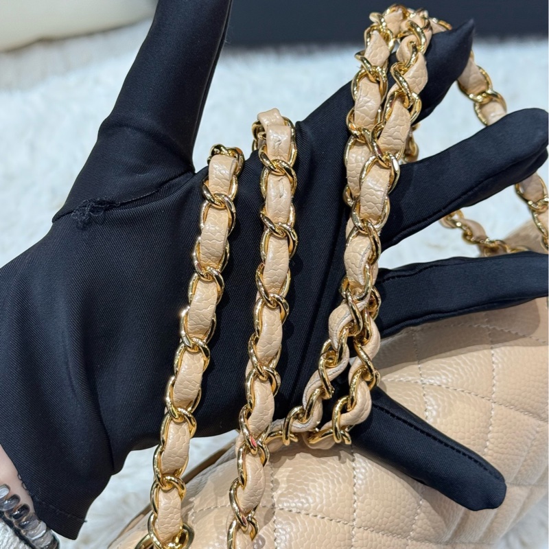 Chanel香奈兒CF小號+奶茶色荔枝紋牛皮+金扣鏈條包+芯片款-3