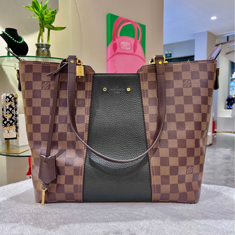 路易威登/LV 棋盤格拼黑色 Jersey托特包手提單肩斜挎包-1