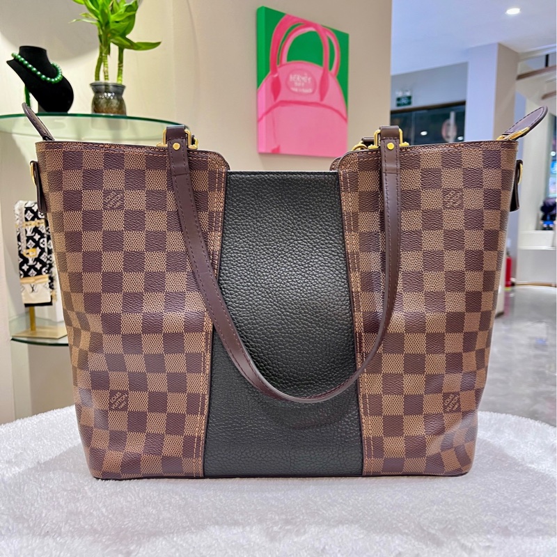 路易威登/LV 棋盤格拼黑色 Jersey托特包手提單肩斜挎包-2