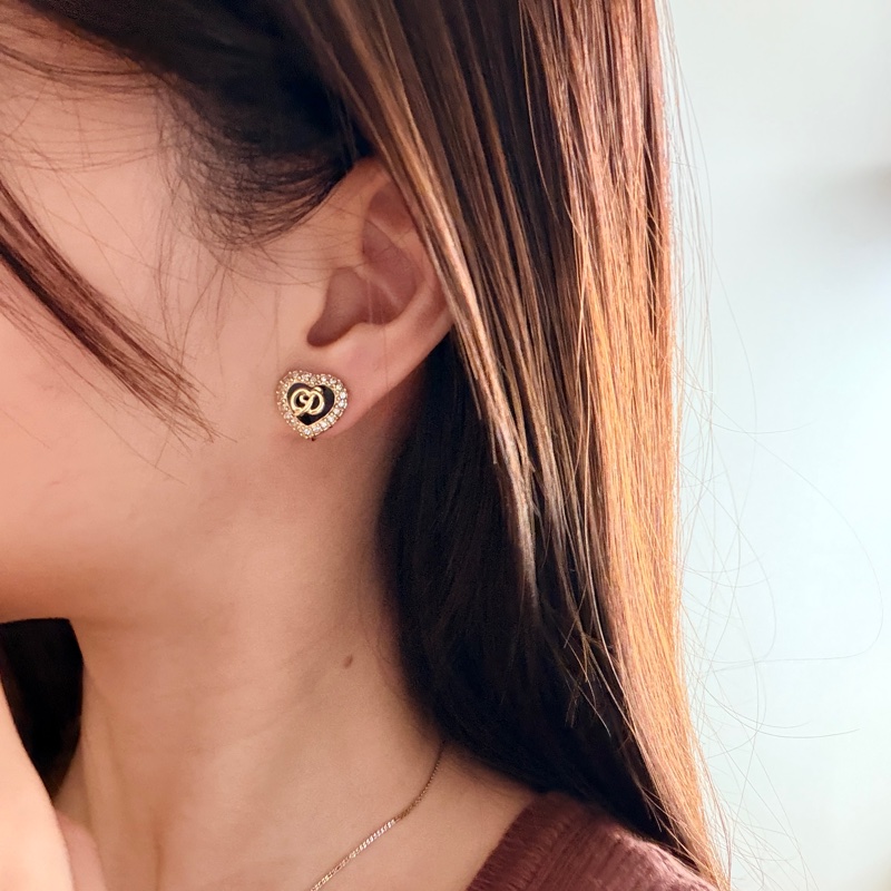 Dior 迪奧 愛心耳夾 耳釘 黑色 鍍金 水鑽-1