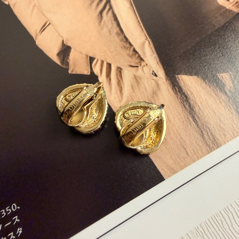 Dior 迪奧 愛心耳夾 耳釘 黑色 鍍金 水鑽-5