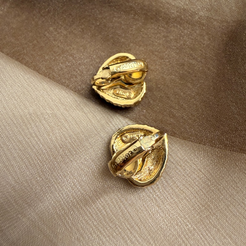 Dior 迪奧 愛心耳夾 耳釘 黑色 鍍金 水鑽-6