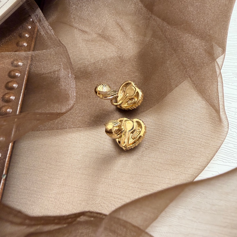 Dior 迪奧 愛心耳夾 耳釘 黑色 鍍金 水鑽-7