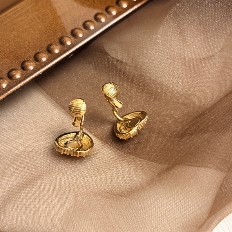 Dior 迪奧 愛心耳夾 耳釘 黑色 鍍金 水鑽-8