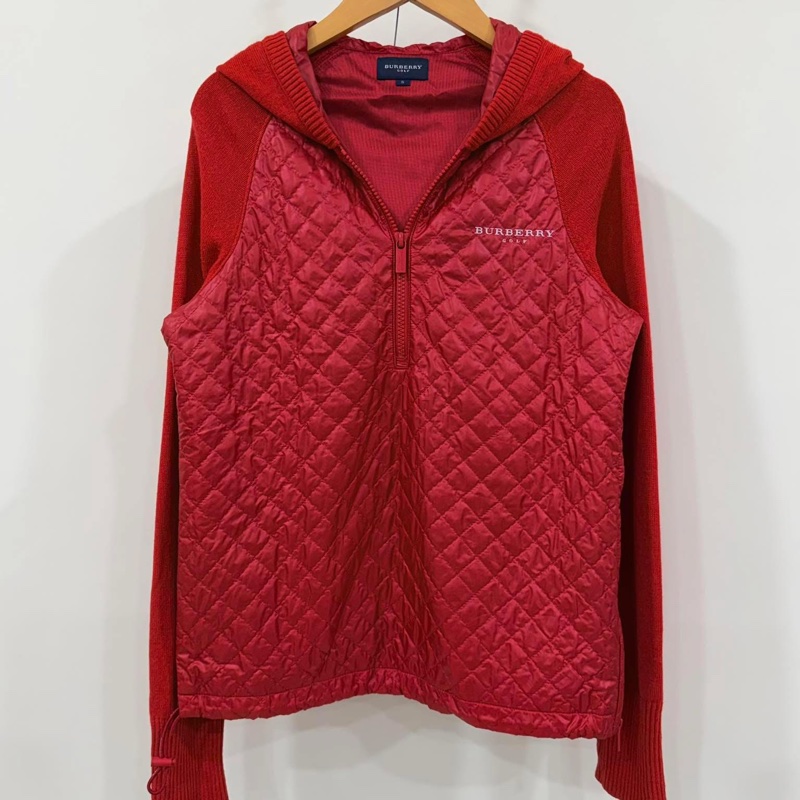 BURBERRY GOLF 連帽針織拼接衍縫字母束口拉鏈-1