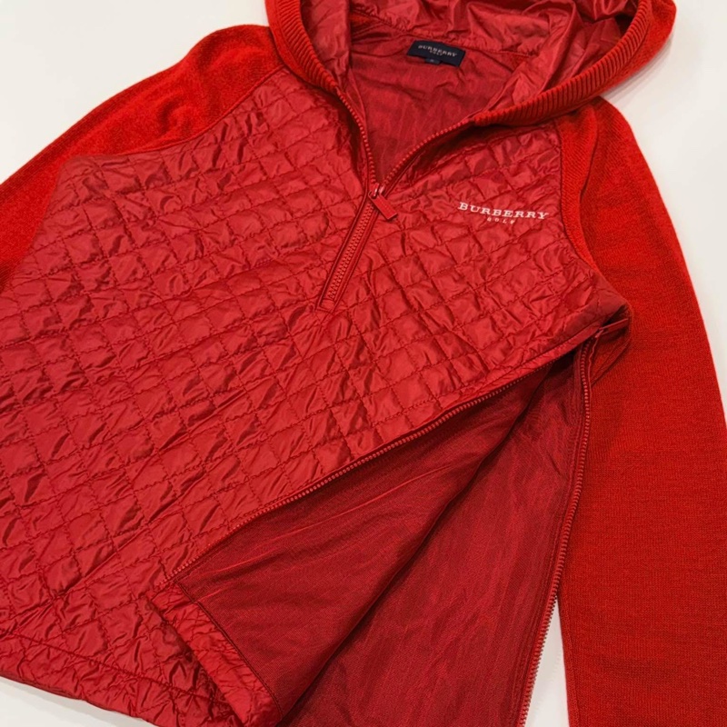 BURBERRY GOLF 連帽針織拼接衍縫字母束口拉鏈-5