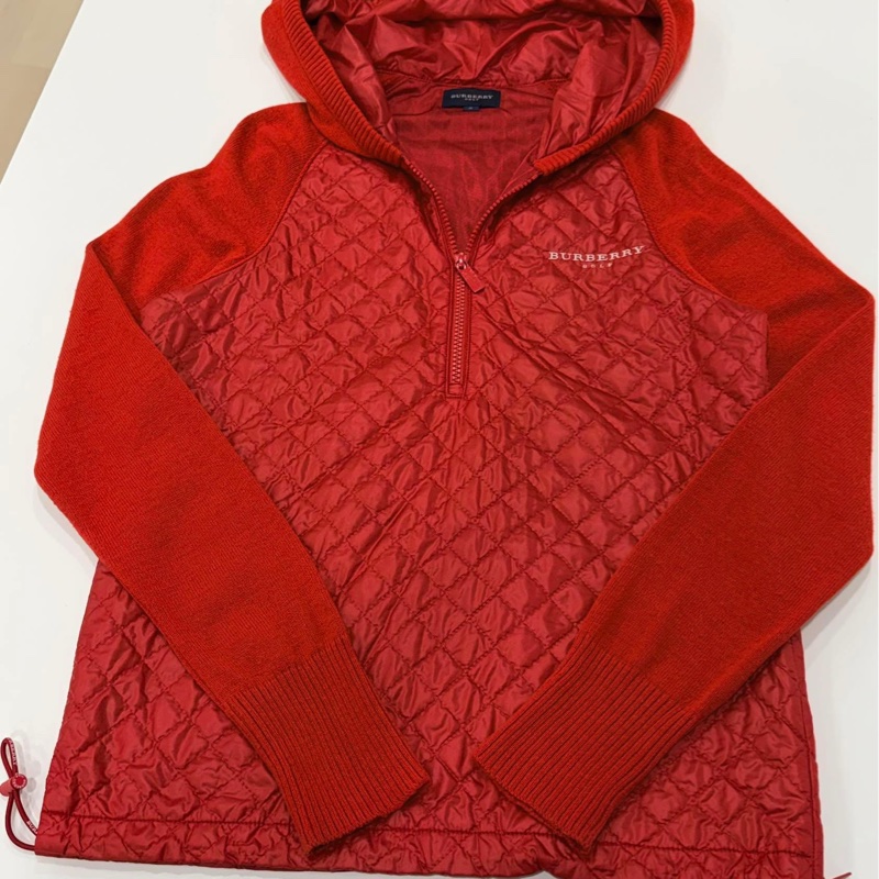 BURBERRY GOLF 連帽針織拼接衍縫字母束口拉鏈-7