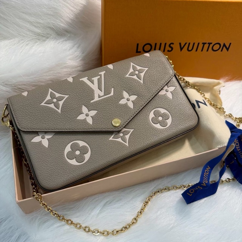 Louis Vuitton Monogram Empreinte 皮革斜背鏈帶包 肩背包Félicie Pochette M82610 斑鳩灰色 / 奶油色-0
