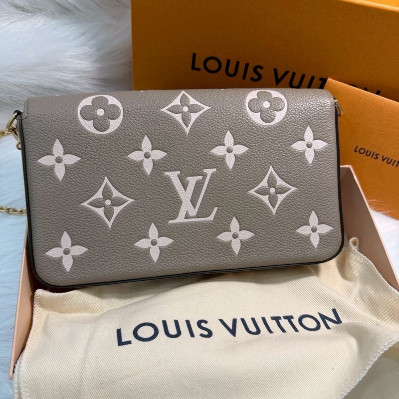 Louis Vuitton Monogram Empreinte 皮革斜背鏈帶包 肩背包Félicie Pochette M82610 斑鳩灰色 / 奶油色-1