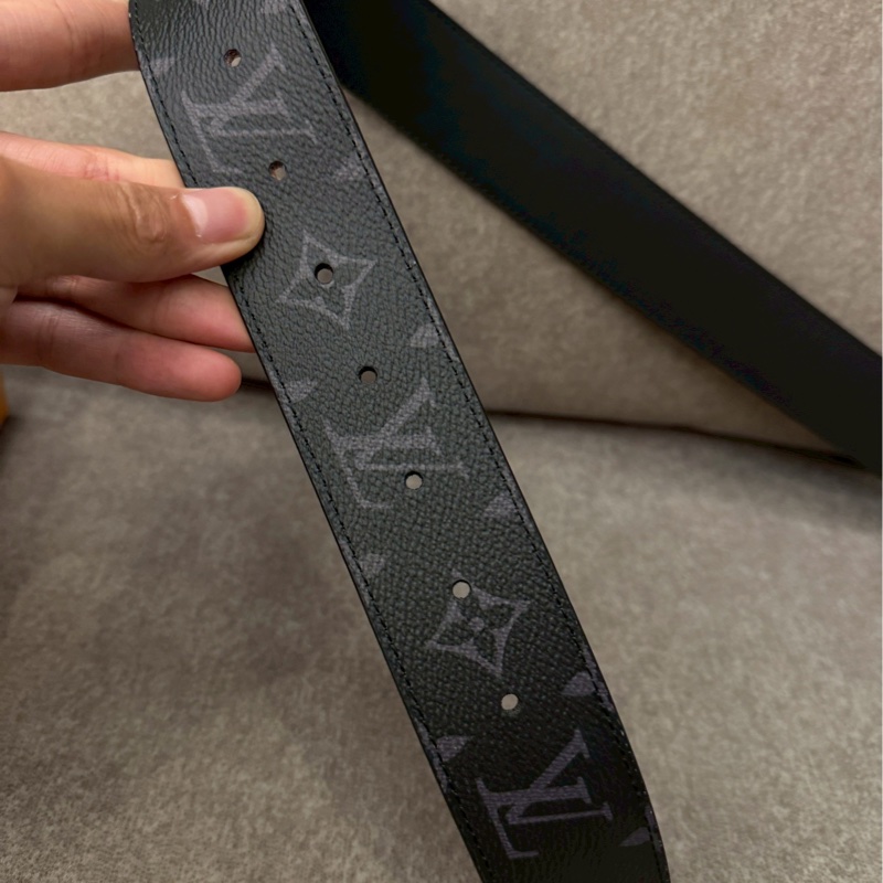 LV黑老花黑銀皮帶-1