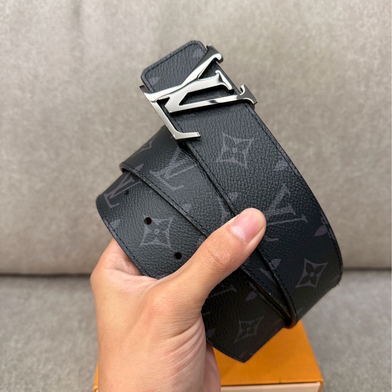 LV黑老花黑銀皮帶-2