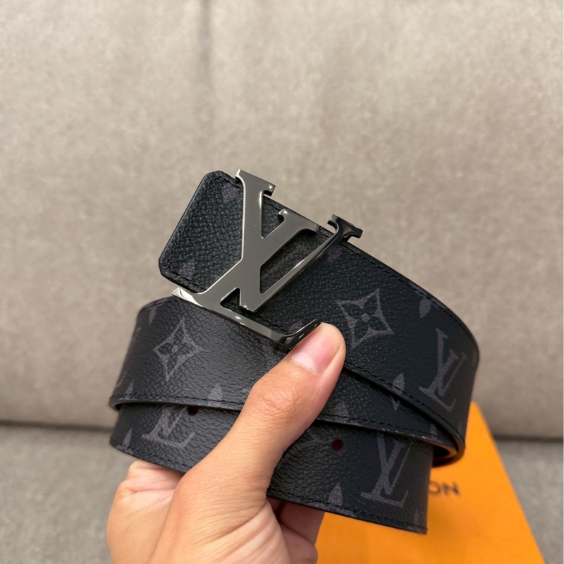 LV黑老花黑銀皮帶-3