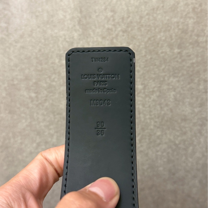 LV黑老花黑銀皮帶-4