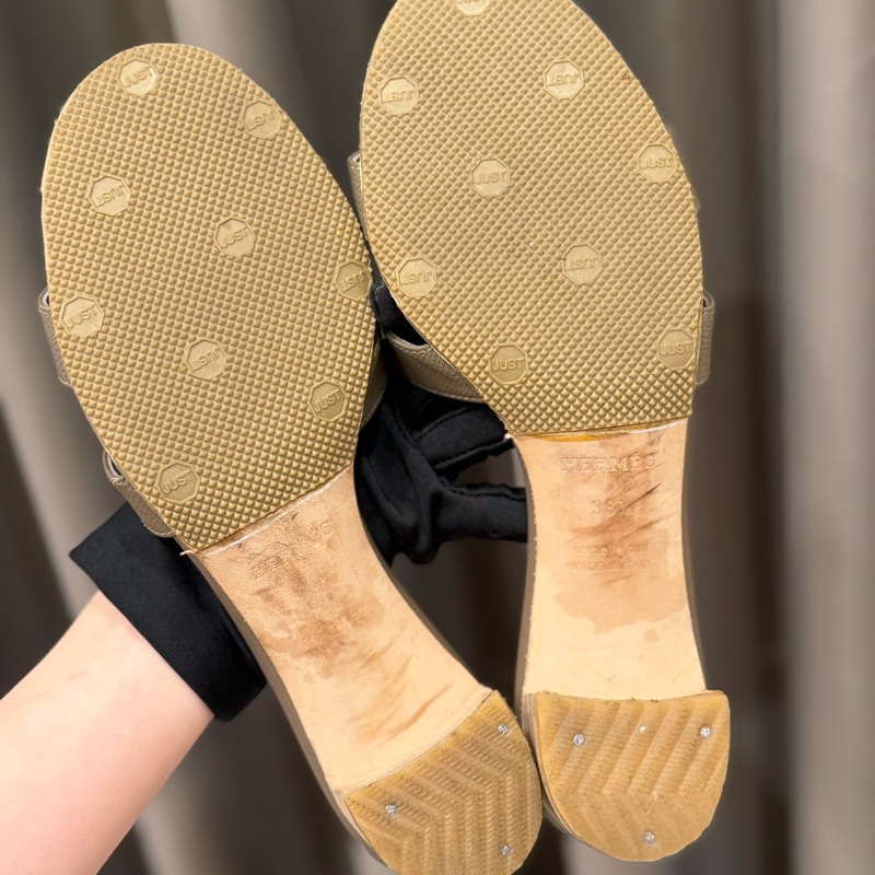 Hermes愛馬仕 經典oasis粗根涼鞋38半-4