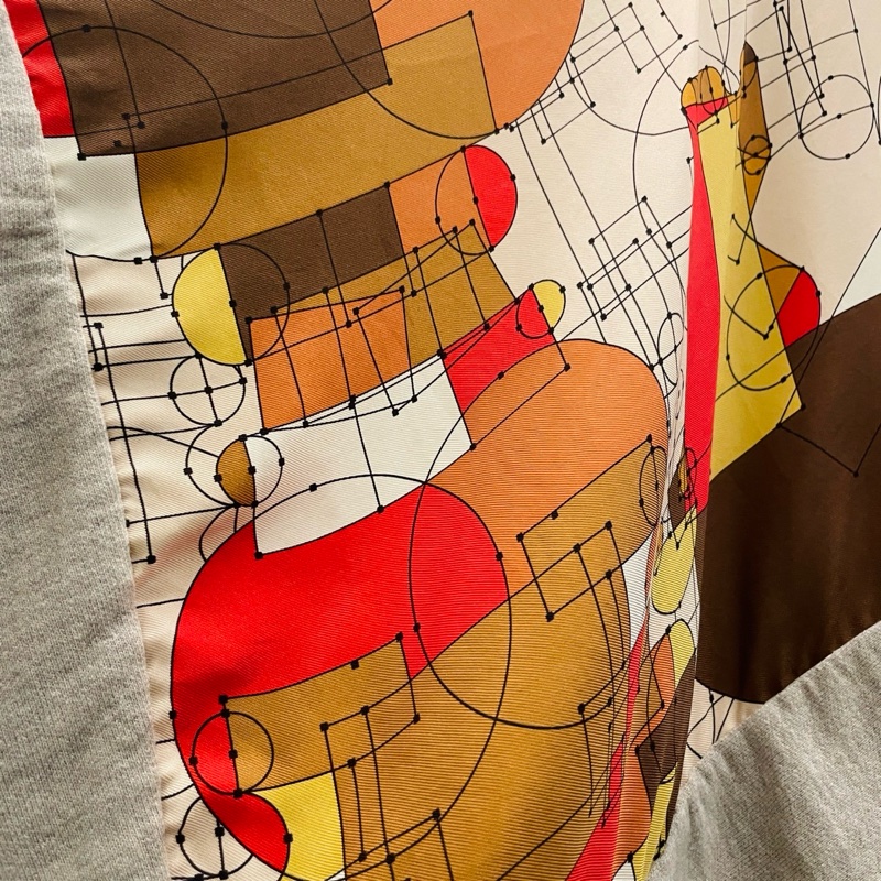 Hermes 愛馬仕 Twill Reine 系列幾何拼接上衣/絲巾上衣/36號/98新美品-2