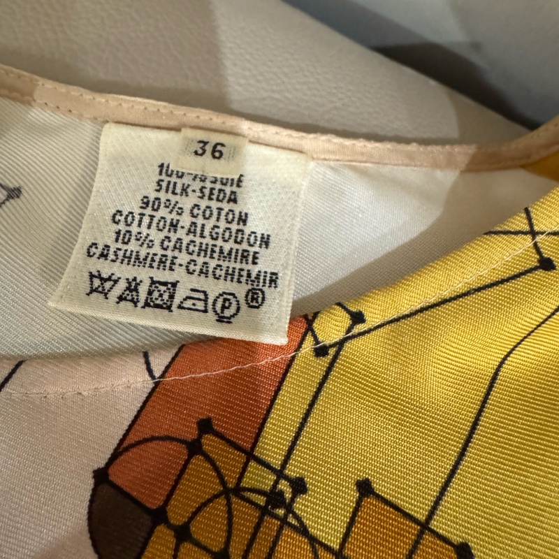 Hermes 愛馬仕 Twill Reine 系列幾何拼接上衣/絲巾上衣/36號/98新美品-4