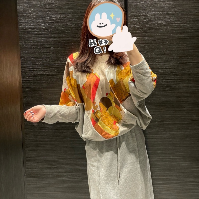 Hermes 愛馬仕 Twill Reine 系列幾何拼接上衣/絲巾上衣/36號/98新美品-5