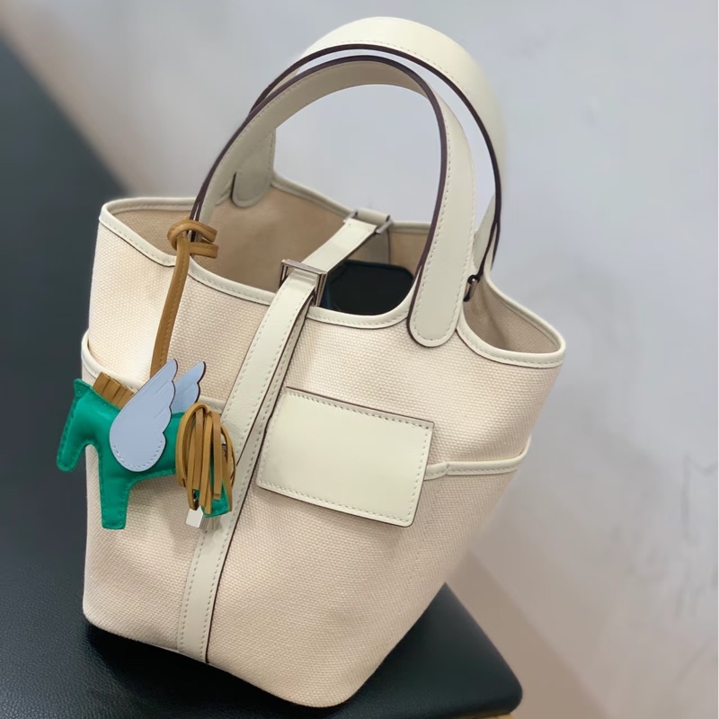 Hermes • Picotin 18 Nata Cargo 帆布拼皮奶油白金釦 大全配附購證-4