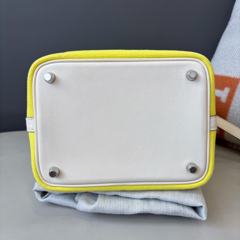 Hermes • Picotin 18 Nata Cargo 帆布拼皮檸檬黃銀釦 大全配附購證-7