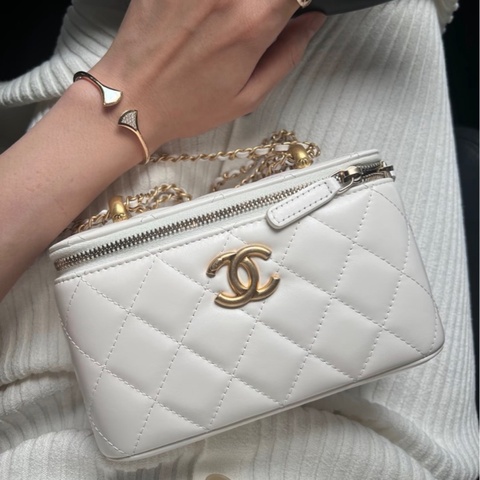 【97新 ✨ 全網最低價！】 Chanel 24C白金 雙金珠 盒子 芯片款16cm (下單前先詢問庫存❗️❗️）