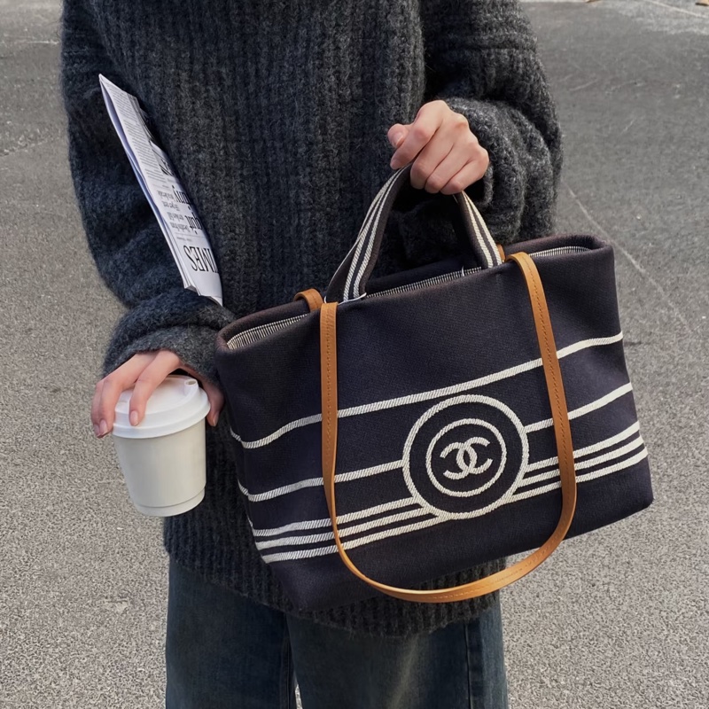 Chanel • 海軍藍條紋沙灘包 小號-3