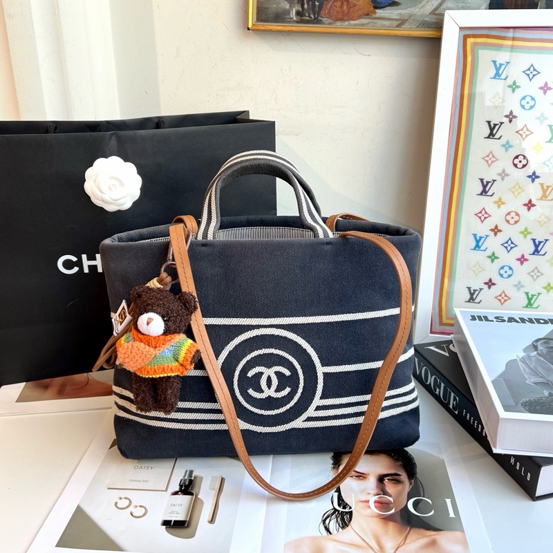 Chanel • 海軍藍條紋沙灘包 小號-6