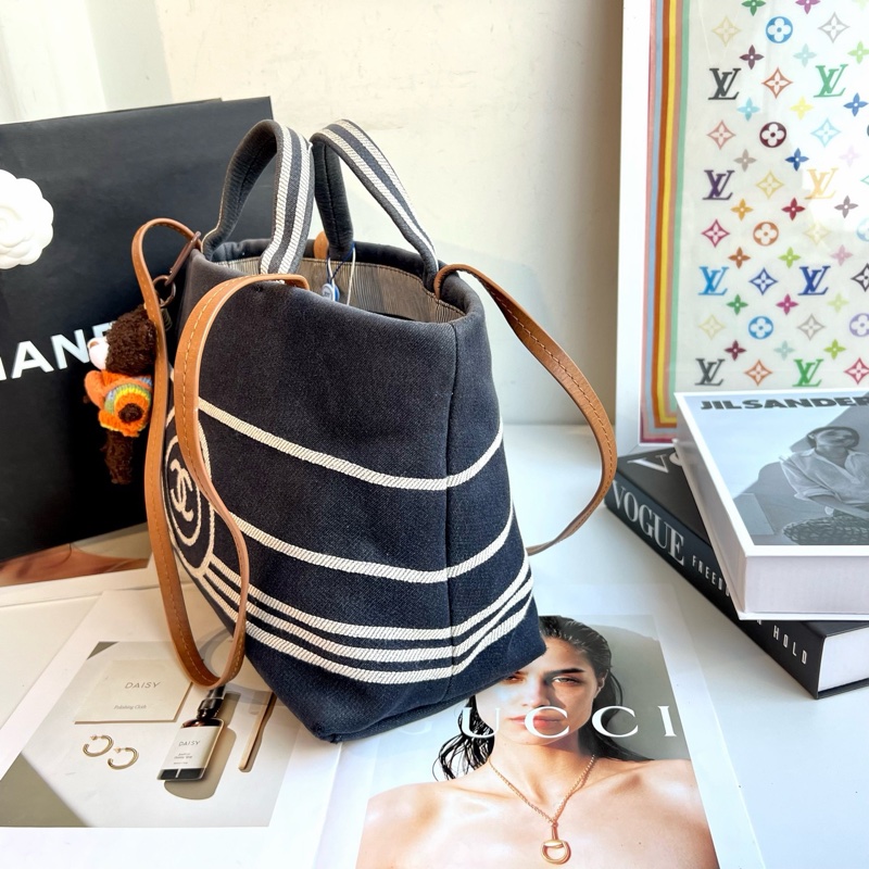 Chanel • 海軍藍條紋沙灘包 小號-9