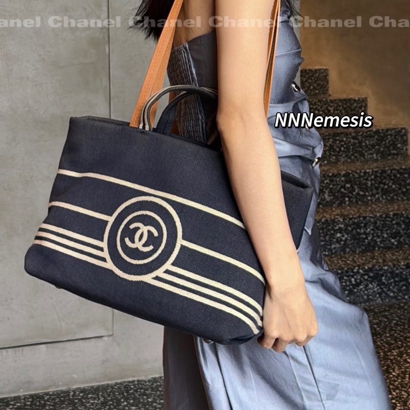 Chanel • 海軍藍條紋沙灘包 小號-10